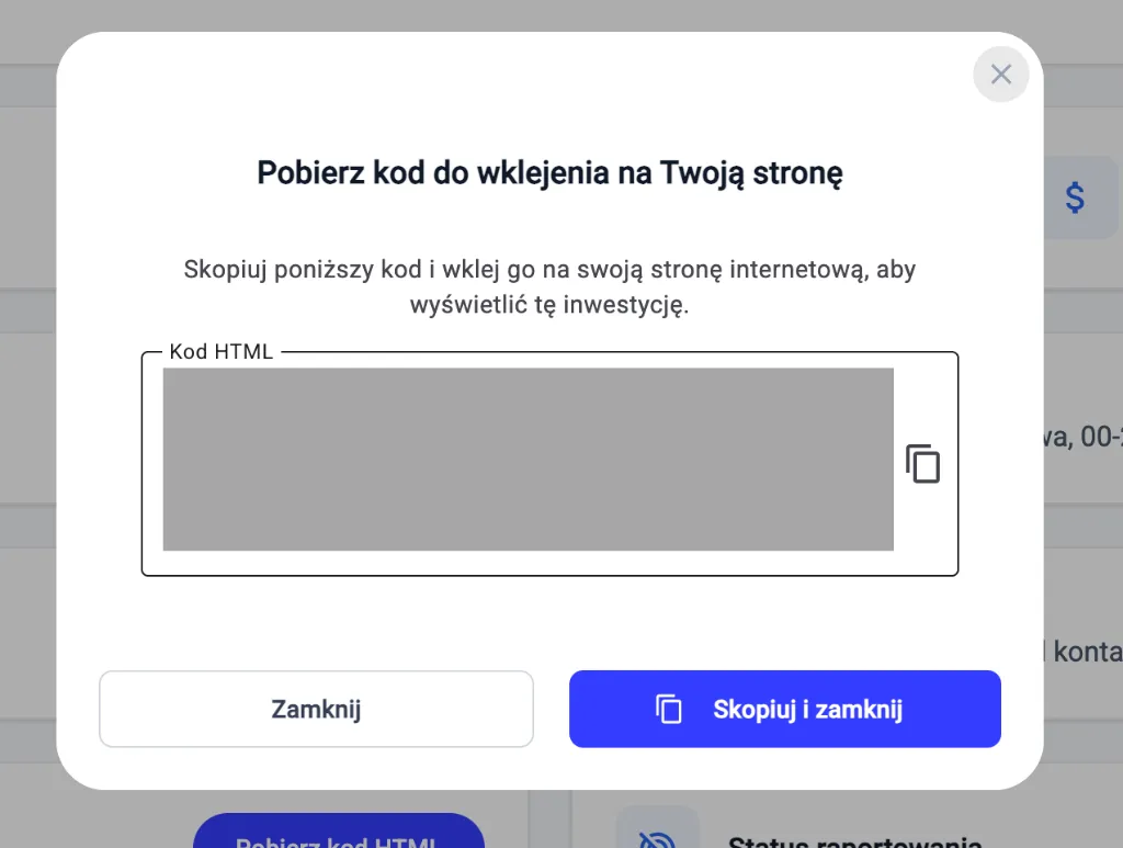 Okno z kodem HTML